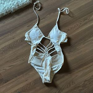 Shein Cream Strappy Cut Out One Piece Swim-S